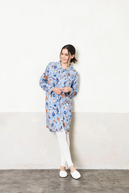 シルクタッチ サテンフラワー 花柄パジャマ(ワンピース)