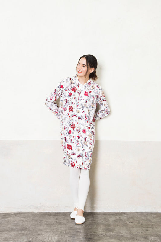 シルクタッチ サテンフラワー 花柄パジャマ(ワンピース)