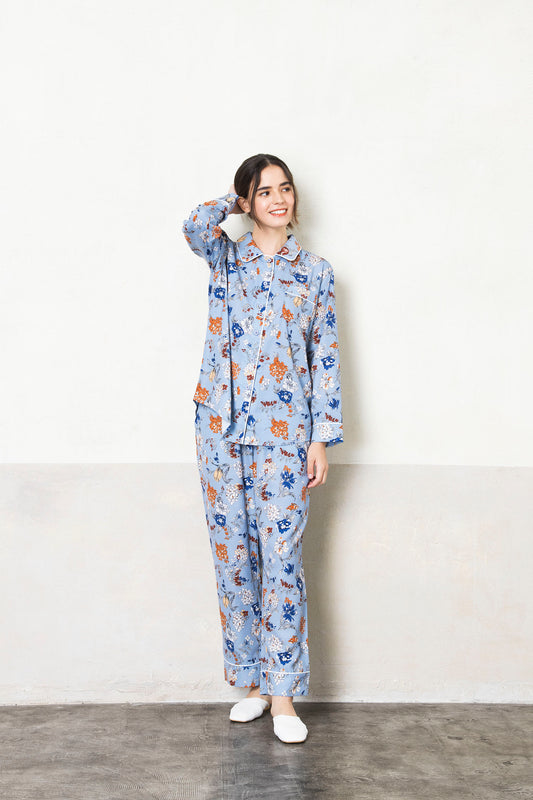 シルクタッチ サテンフラワー 花柄パジャマ(トップス)