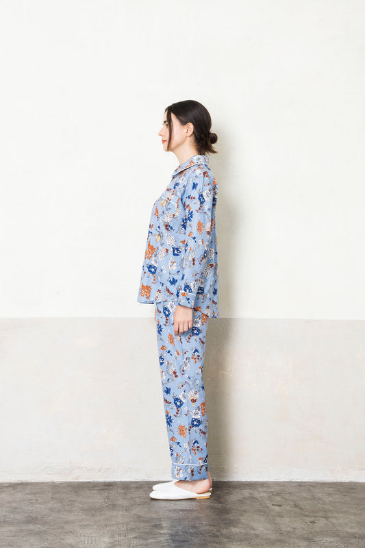 シルクタッチ サテンフラワー 花柄パジャマ(トップス)