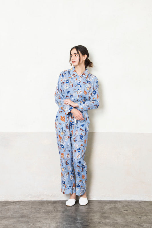 シルクタッチ サテンフラワー 花柄パジャマ(ボトムス)