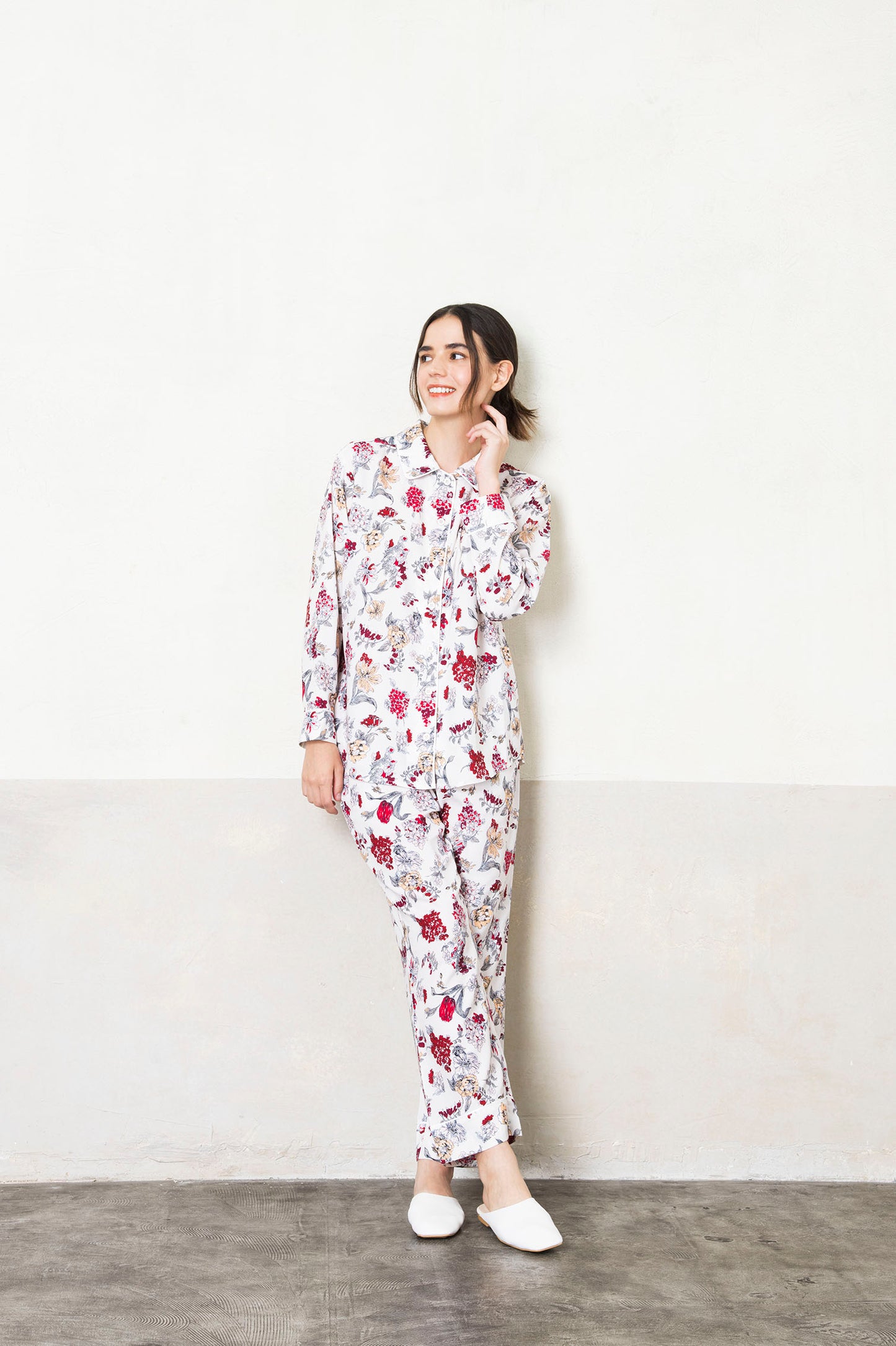 シルクタッチ サテンフラワー 花柄パジャマ(トップス)