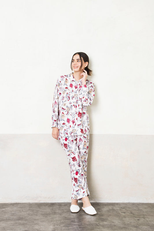 シルクタッチ サテンフラワー 花柄パジャマ(トップス)