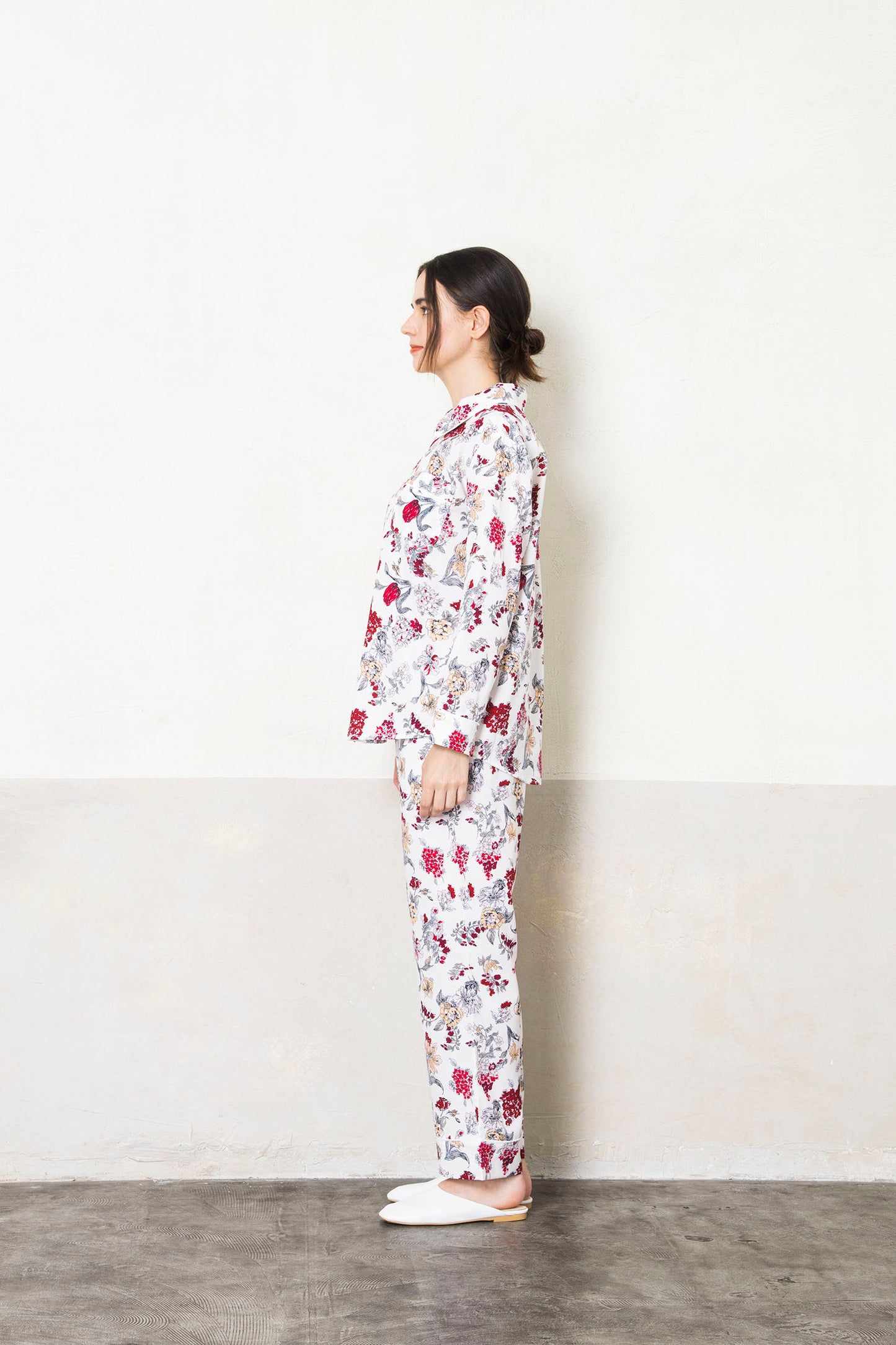 シルクタッチ サテンフラワー 花柄パジャマ(トップス)