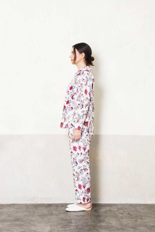 シルクタッチ サテンフラワー 花柄パジャマ(トップス)