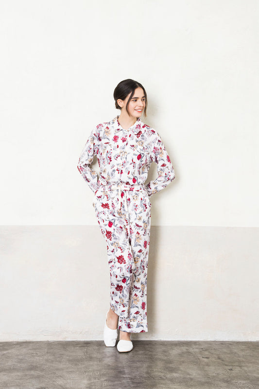 シルクタッチ サテンフラワー 花柄パジャマ(ボトムス)