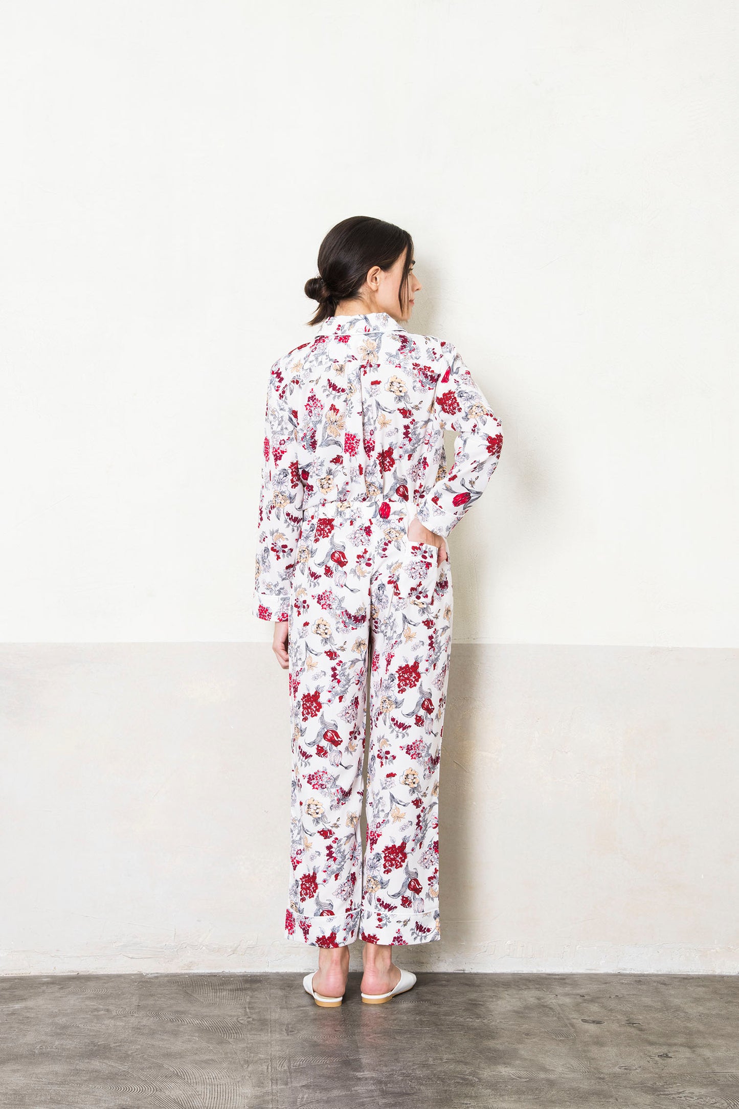 シルクタッチ サテンフラワー 花柄パジャマ(ボトムス)