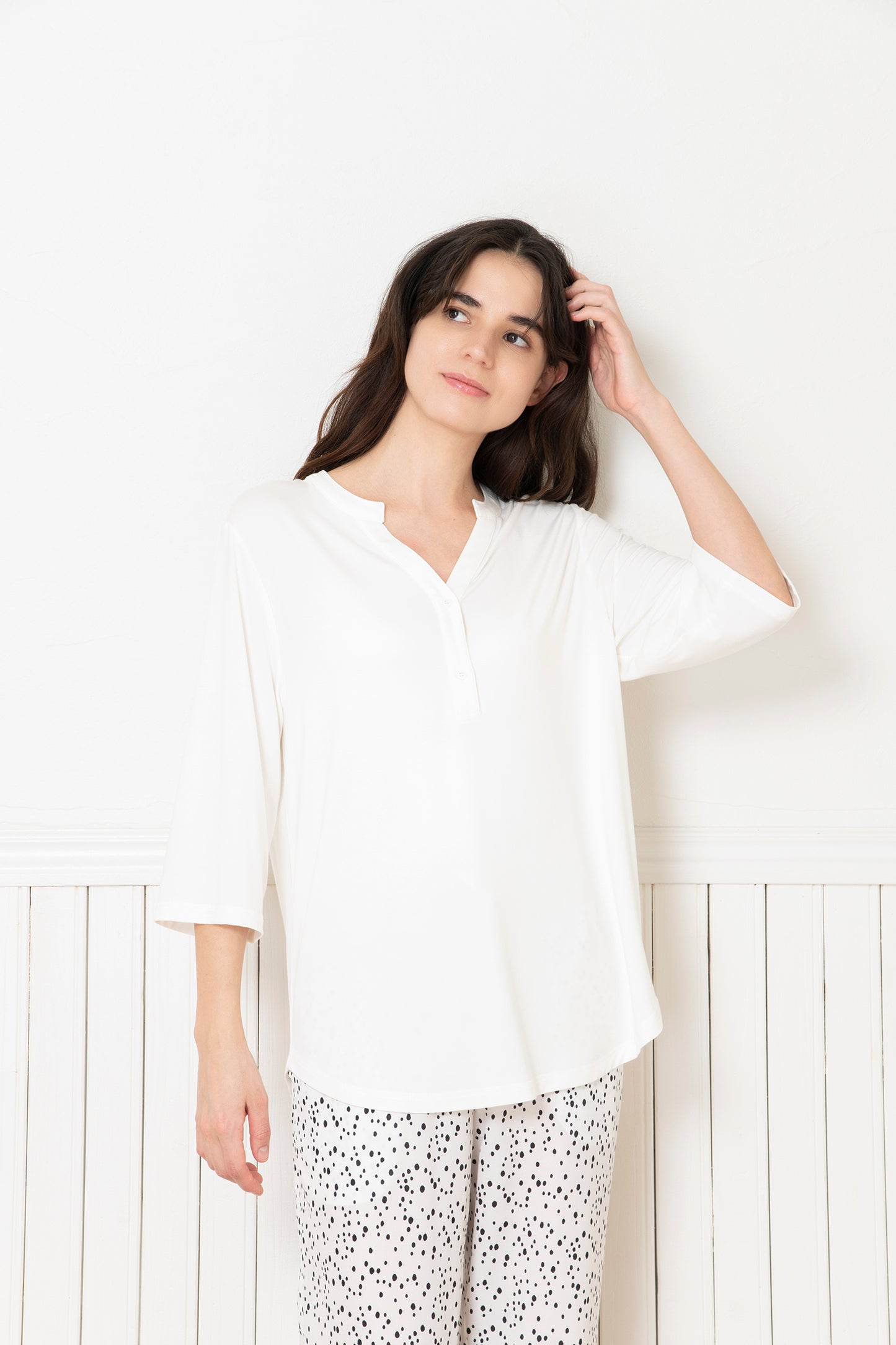 ソフトモダール ヘンリーネック半袖Tシャツ