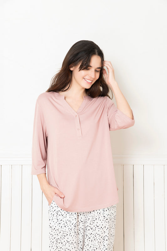 ソフトモダール ヘンリーネック半袖Tシャツ