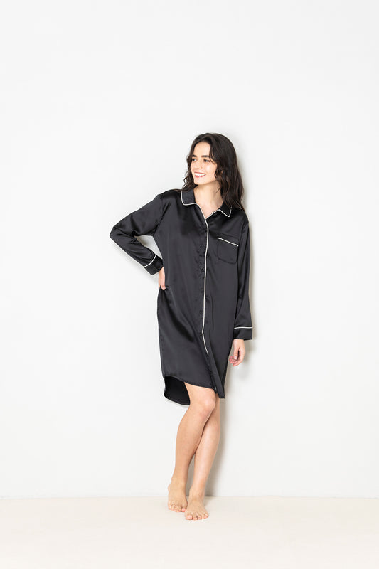 シルクタッチ ブラック パジャマ(ワンピース)