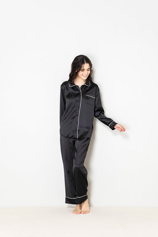 シルクタッチ ブラック パジャマ(トップス)