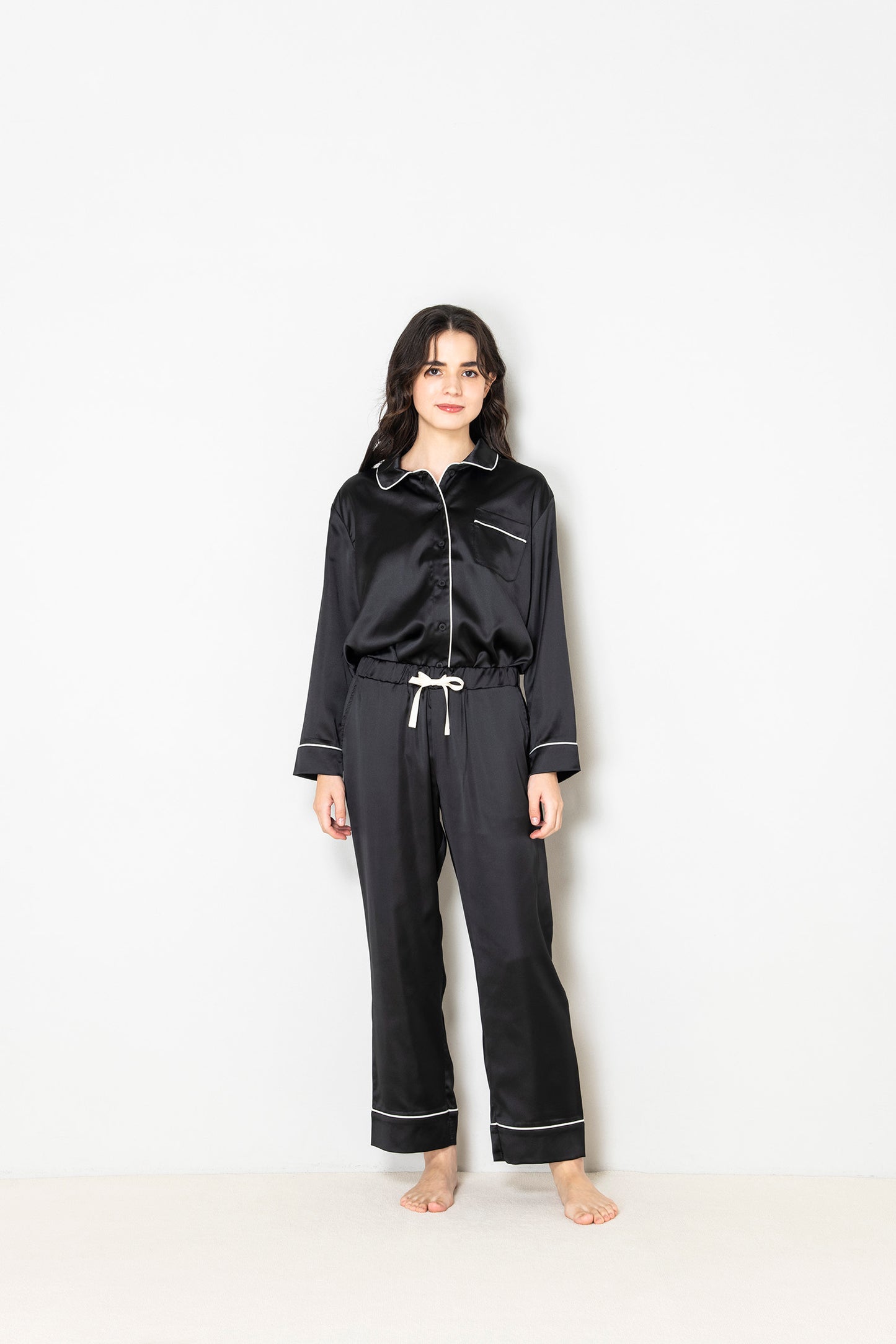 シルクタッチ ブラック パジャマ(ボトムス)