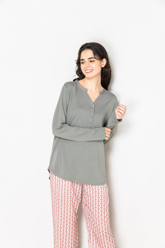 ソフトモダール ヘンリーネックTシャツ