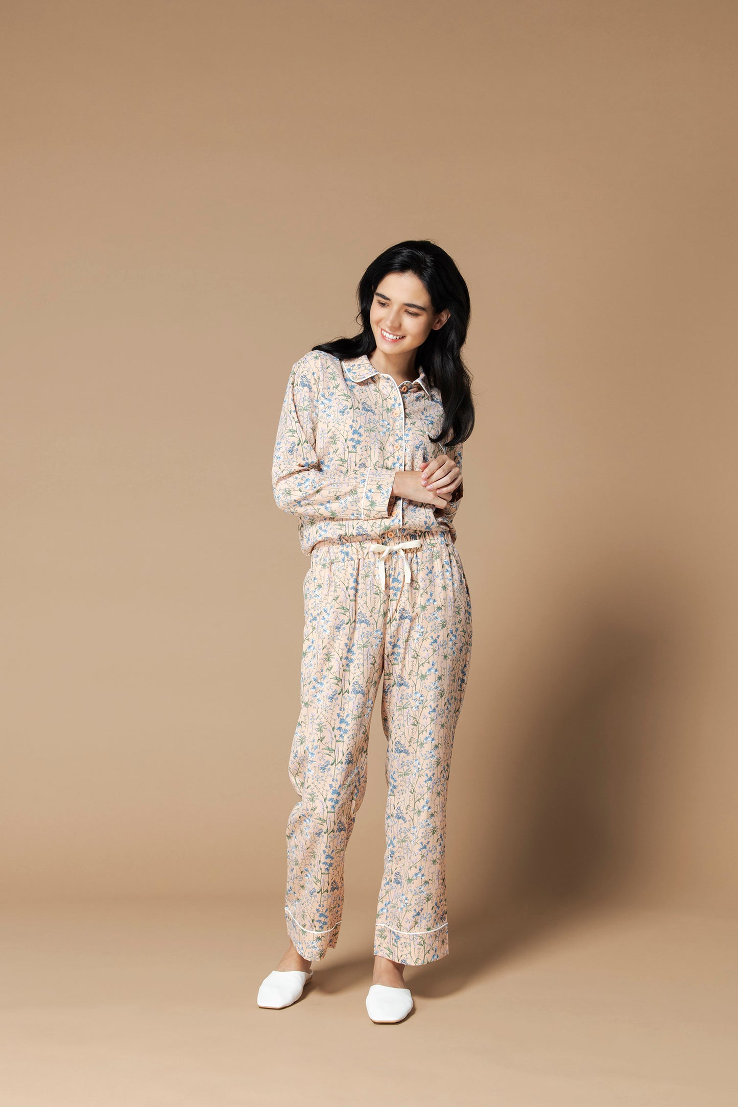 シルクタッチ レトロファリナセア 花柄パジャマ(ボトムス)