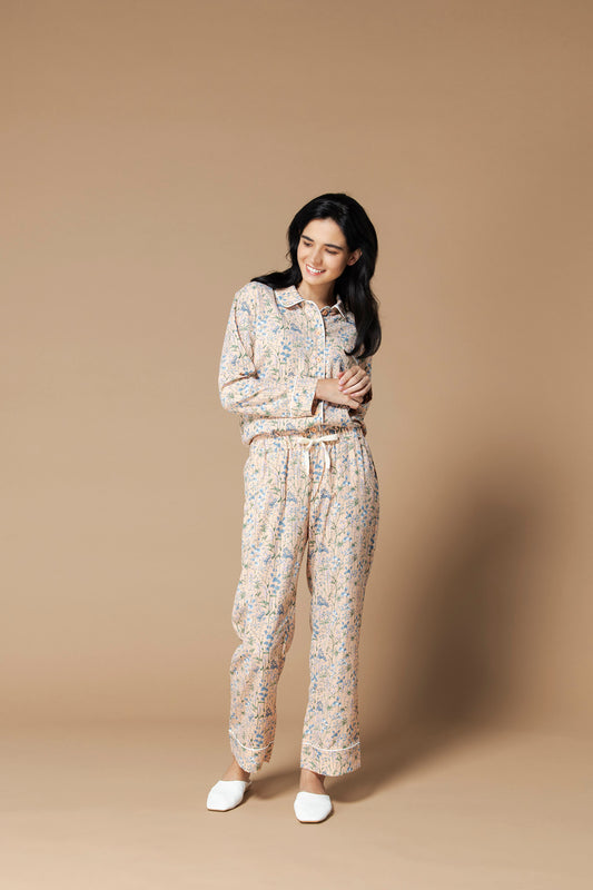 シルクタッチ レトロファリナセア 花柄パジャマ(ボトムス)