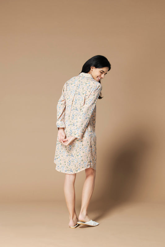 シルクタッチ レトロファリナセア 花柄パジャマ(ワンピース)