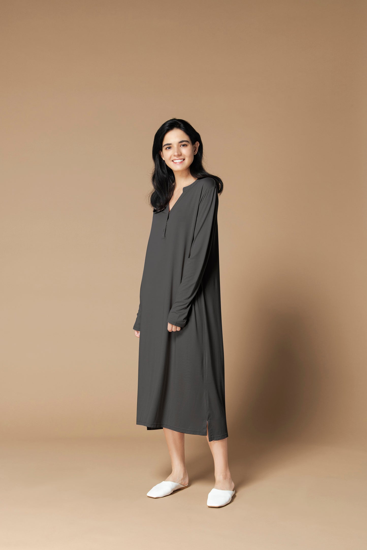 ソフトモダール ヘンリーシャツワンピース