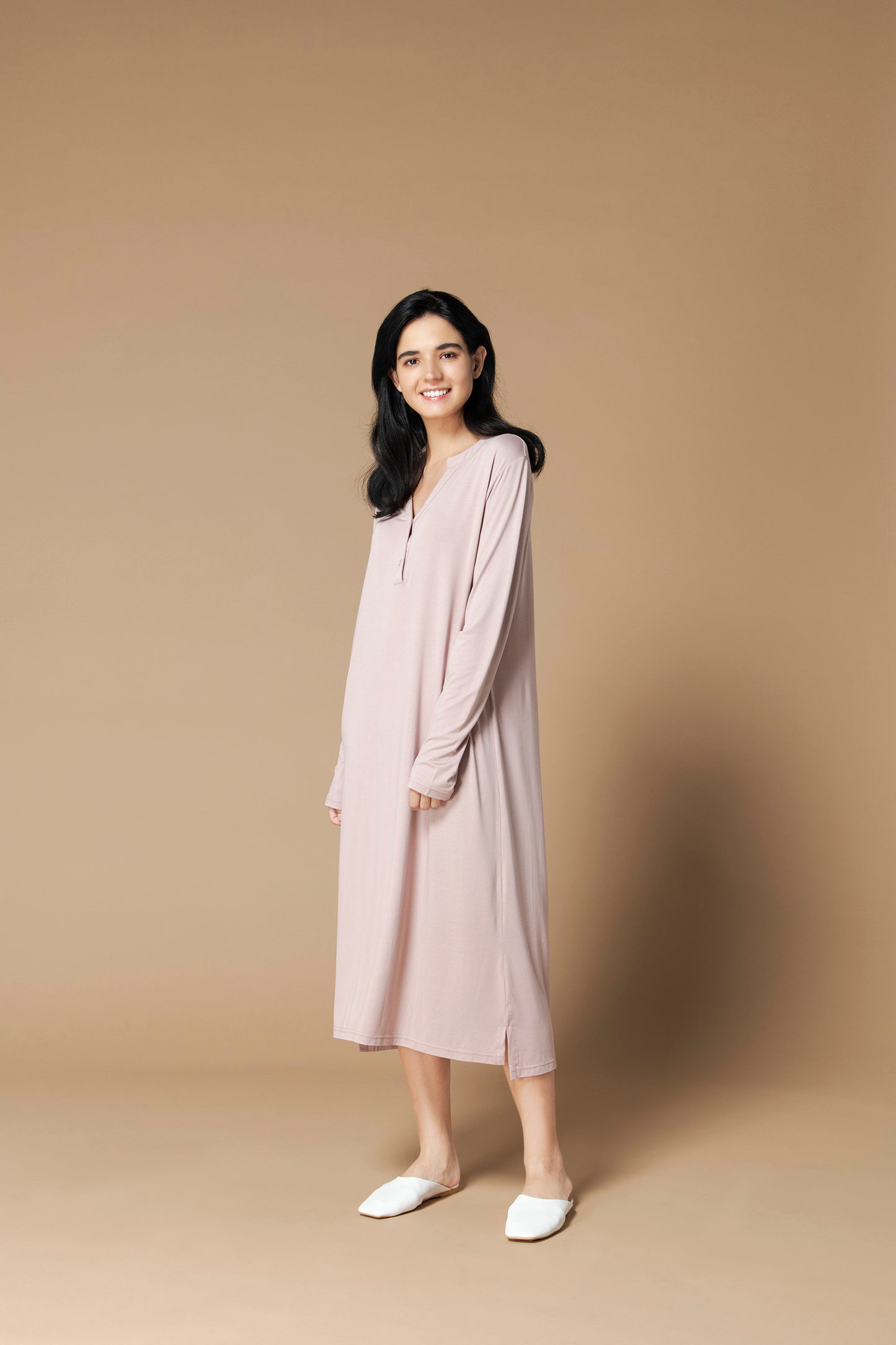 ソフトモダール ヘンリーシャツワンピース