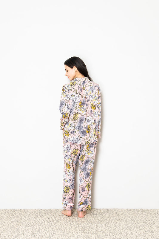 シルクタッチ ピンクフラワー 花柄パジャマ(トップス)