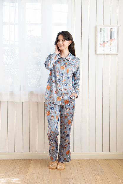 シルクタッチ サテンフラワー 花柄パジャマ（トップス）