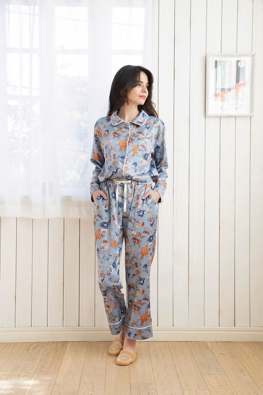 シルクタッチ サテンフラワー 花柄パジャマ（ボトムス）