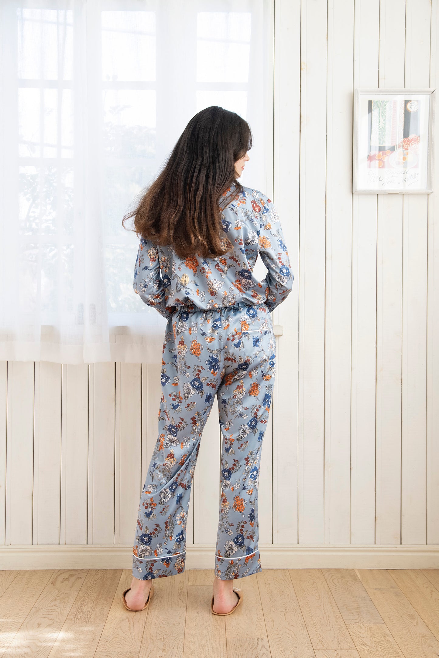 シルクタッチ サテンフラワー 花柄パジャマ（ボトムス）